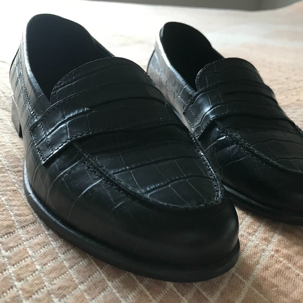 Black leather french loafers